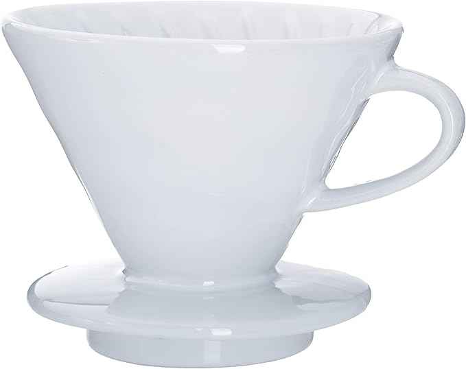 Pour Over Coffee Dripper - Ceramic Slow Brewing Accessories for Home, Cafe, Restaurants - Easy Manual Brew Maker Gift - Strong Flavor Brewer - V02 Paper Cone Filters - White, 2 Cup