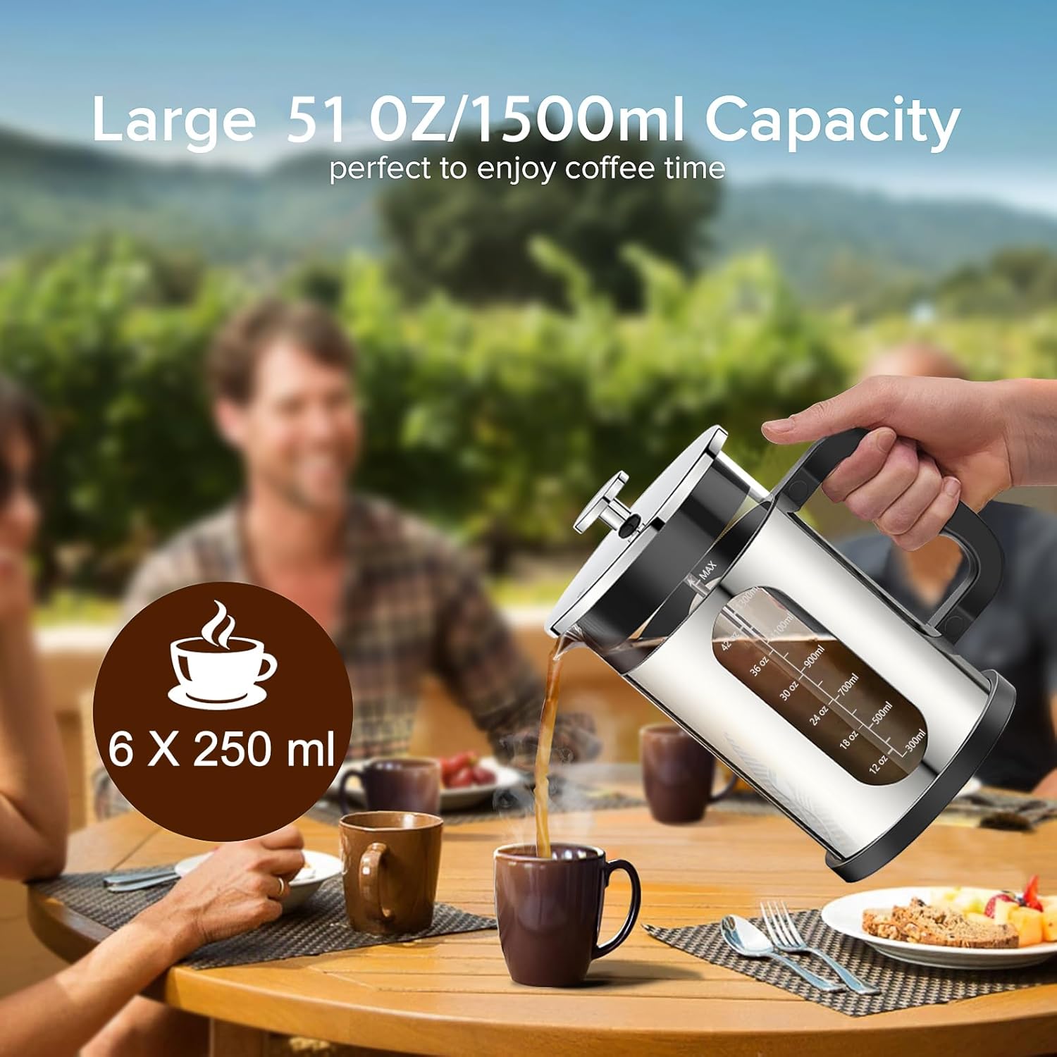 QUQIYSO French Press Coffee Maker 51oz 304 Stainless Steel French Press with 4 Filter, Borosilicate Glass Coffee Press - Blissbrew