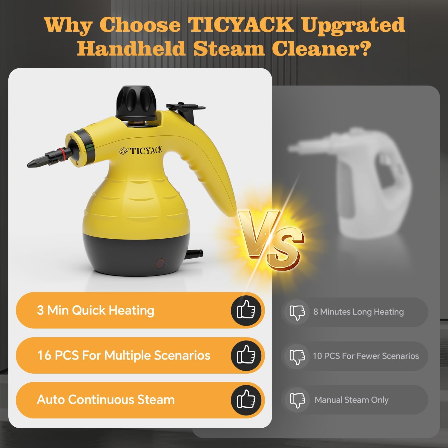 Steam Cleaner, Handheld Steam Cleaner, Steam Cleaner for Home with 16 Accessories and Automatic Steam Switch, Steamer for Cleaning Home, Living Room, Kitchen, Bathroom, Car (Yellow) - Blissbrew
