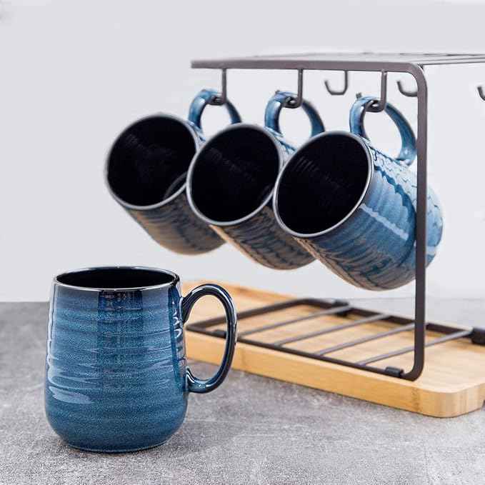 HASENSE Coffee Mugs Set of 4, 15 Ounce Porcelain Mug Set with Handle for Morning Coffee Tea and Cocoa, Ceramic Coffee Cups with Beautiful Glaze for Men, Women, Navy