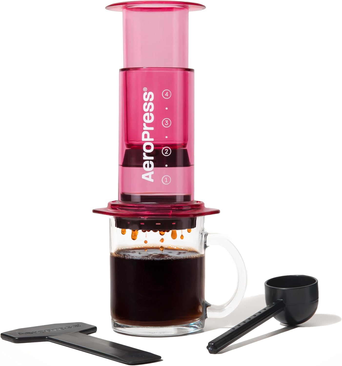 AeroPress Clear Pink Coffee Press – 3 In 1 Brew Method Combines French Press, Espresso, Full Bodied Coffee Without Grit or Bitterness, Small Portable Coffee Maker for Camping & Travel, Pink - Blissbrew