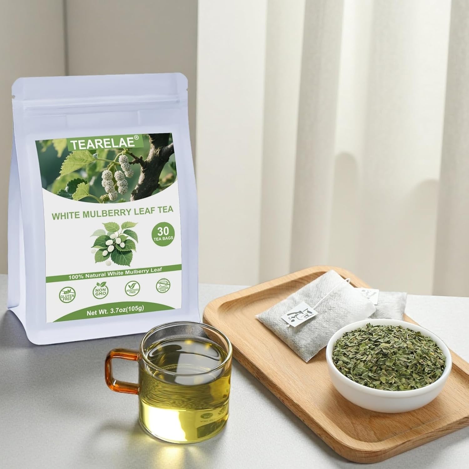 TEARELAE - White Mulberry Leaf Tea Bags, 30 Count - Premium Mulberry Tea - Caffeine-free - Non-GMO - Lightly Sweet & Refreshing - Support for Healthy Digestion
