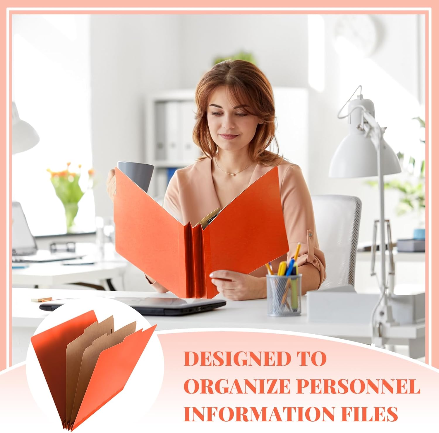 48 Pcs Classification Folders Letter Size, 2 Divider Pressboard File Folders with 3. 5 Inch Expansion, 2 Prongs Fastener, Heavy Duty Office File Organizers for Teachers, Medical (Orange)