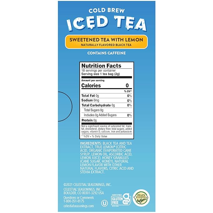Celestial Seasonings Cold Brew Sweetened With Lemon, 18 Count (Pack of 2)