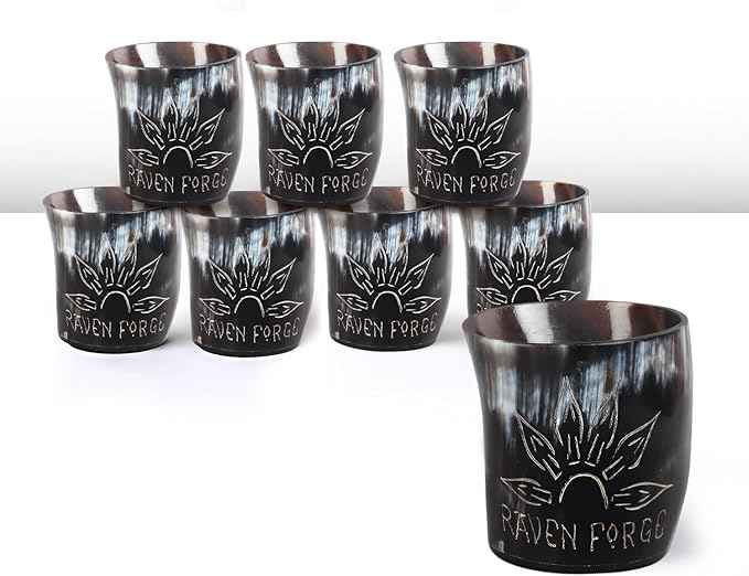 Handicrafts Home Viking Horn Shot Glasses Set of 8, Handmade Natural Ox Horn, Rustic Viking Drinkware Whiskey Shot Cups, Father’s day Gifts, Birthday Gifts for Men, Gifts for Dad, Room Decor for Men