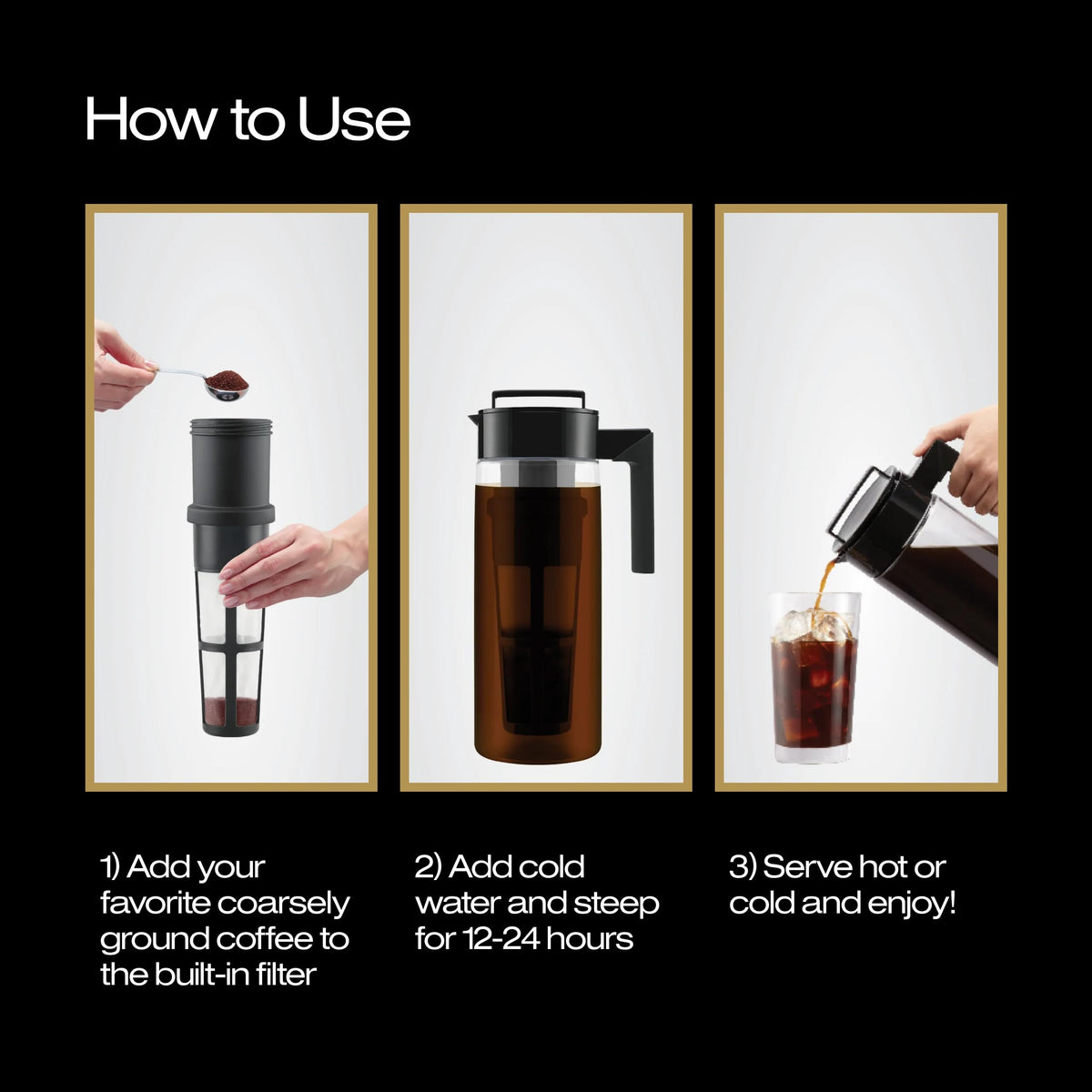 Cold brew coffee maker sized for refrigerator door storage