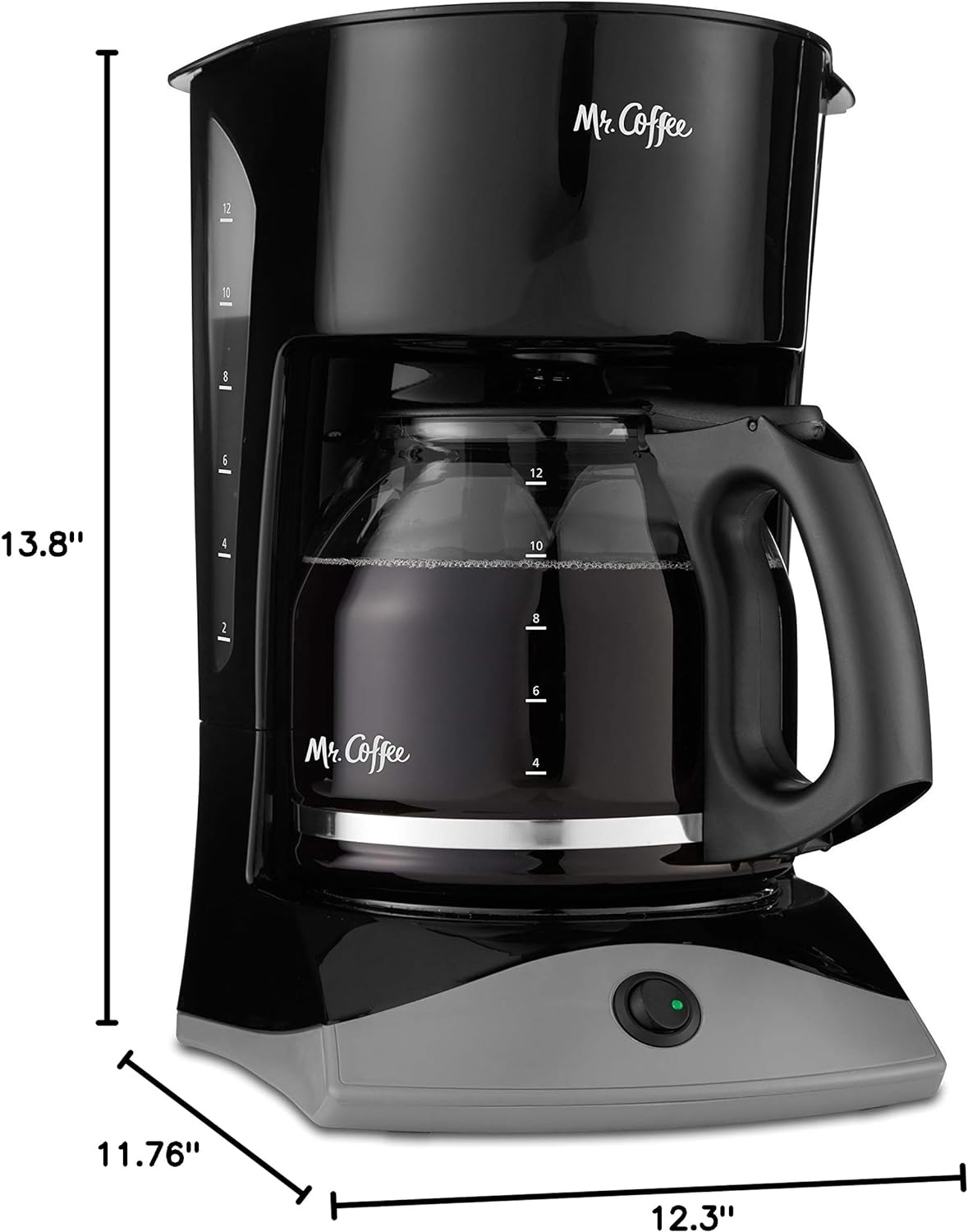 Mr. Coffee Black Coffee Maker, 12 Cups, with Auto Pause and Glass Carafe, Perfect for Home and Office Use - Blissbrew