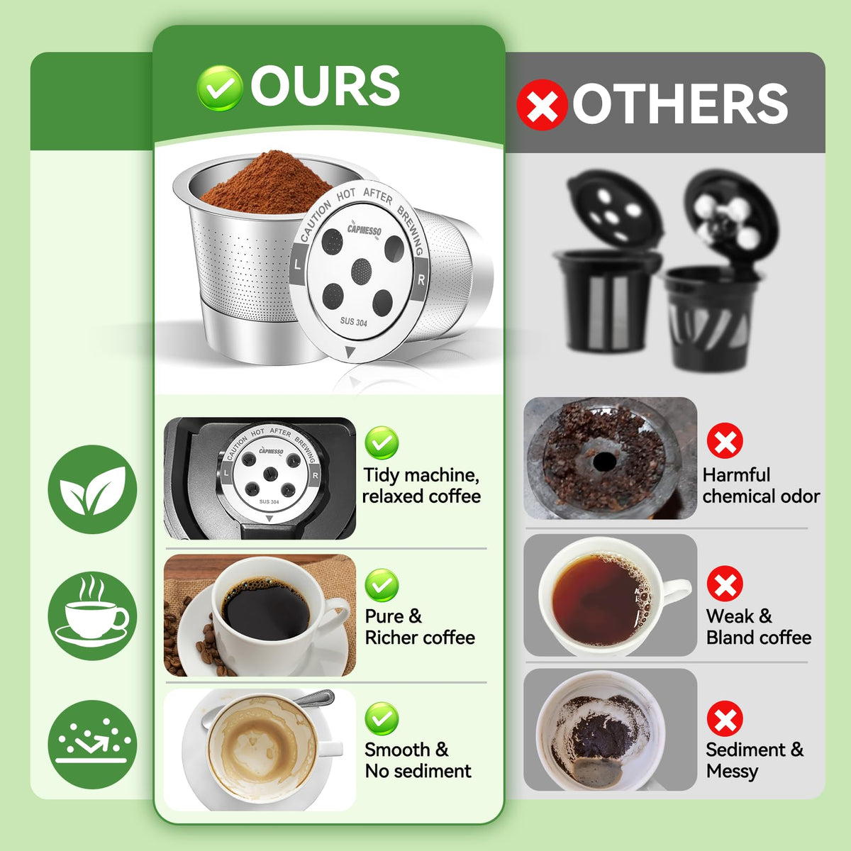 Silver reusable coffee pods, pack of 4