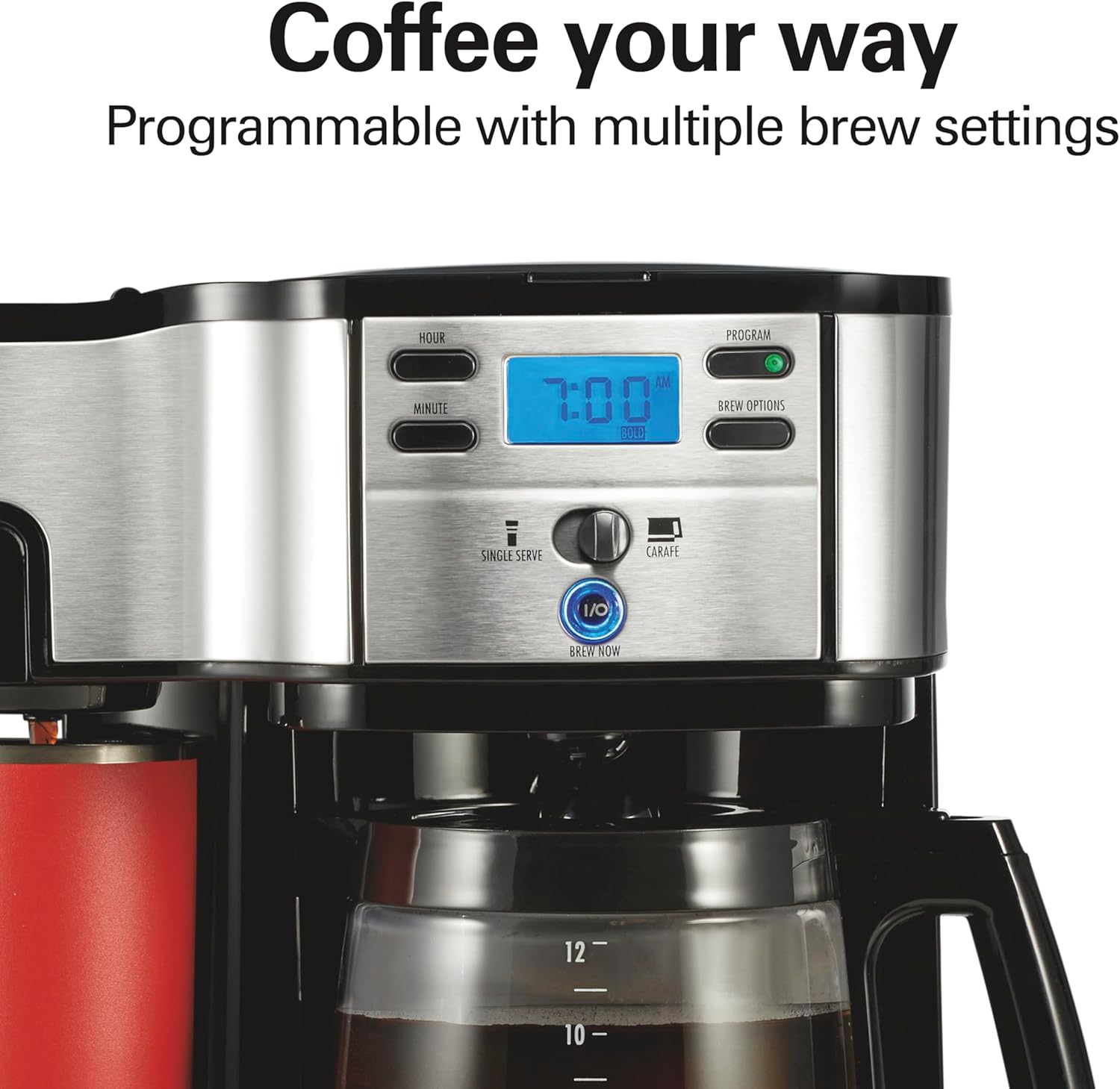 Hamilton Beach 2-Way 12 Cup Programmable Drip Coffee Maker & Single Serve Machine, Glass Carafe, Auto Pause and Pour, Black (49980R) - Blissbrew