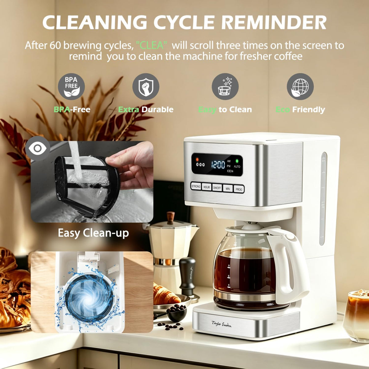 Coffee maker with reusable filter basket