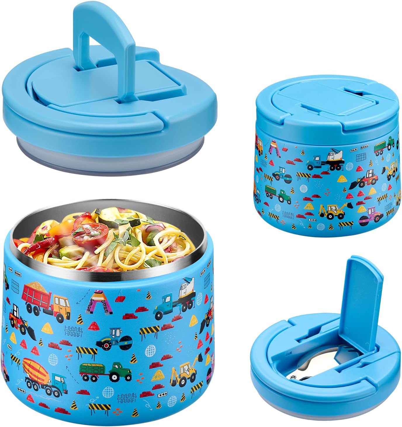 Soup Thermo for Hot Food Kids 14oz Lunch Containers with Buckle Lid Wide Mouth Hot Food Jar Vacuum Insulated Stainless Steel Bento Box Leakproof with Spoon (Truck) - Blissbrew