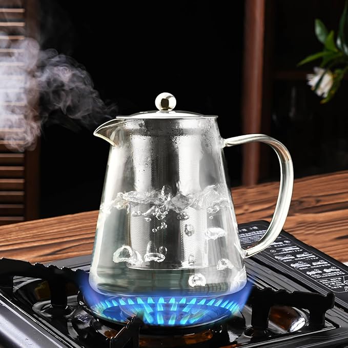 Baalaka Glass Teapot 18.6oz/550ml, Tea Pot with Removable Infusers for Loose Tea, Borosilicate Glass Tea Kettle Tea Maker Stovetop for Camping, Tea Infuser for Loose Leaf Tea Travel