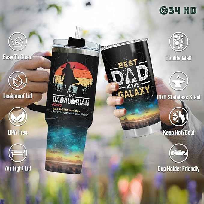 34HD Father Day Gifts, Dadalorian Tumbler Set of 2 Stainless Steel, Best Dad In The Galaxy Mug, Star Dad Gifts, Birthday Gifts for Men