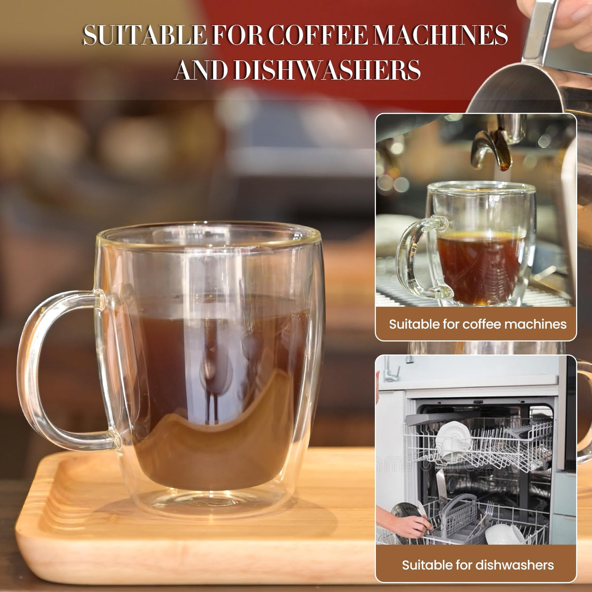 Heat resistant borosilicate glass mug with handle