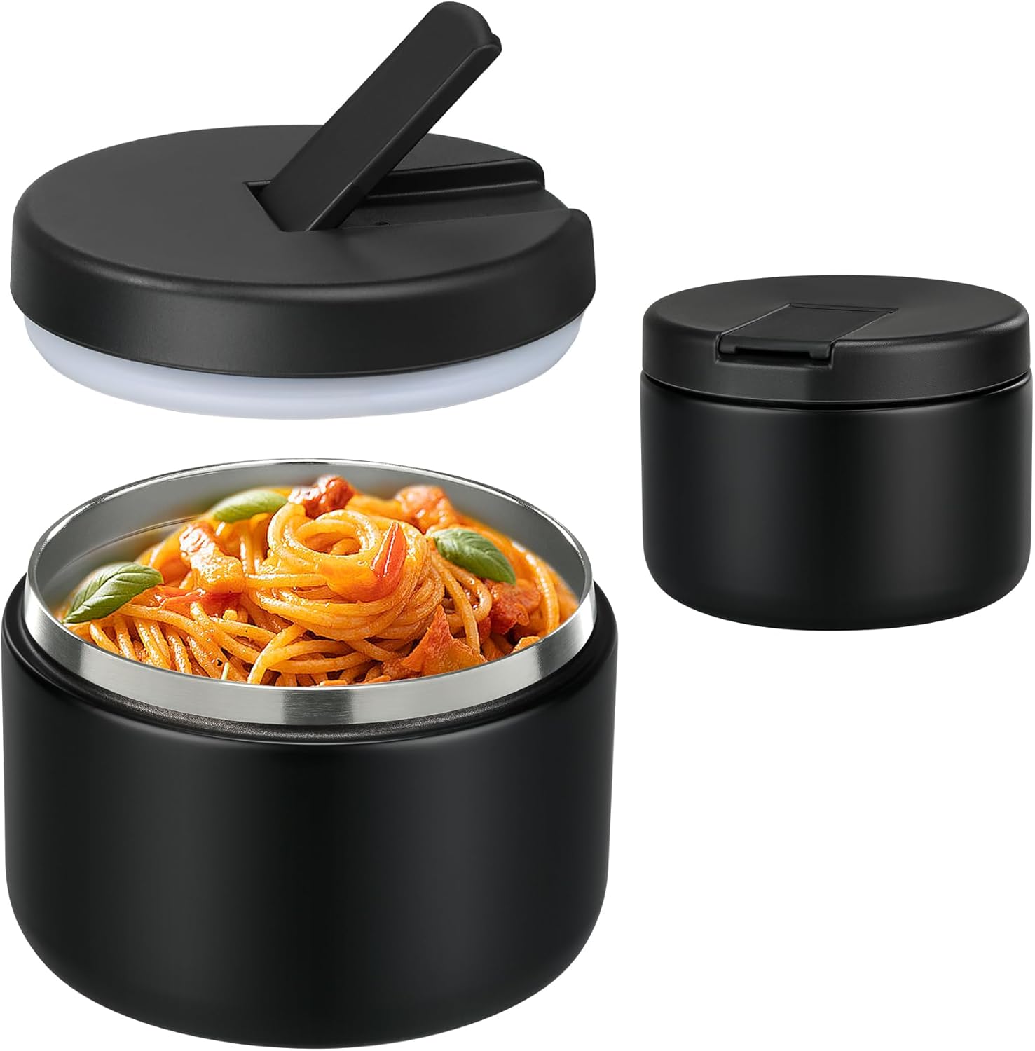12oz Insulated Vacuum Food Jar with Buckle Lid Wide Mouth Soup Thermo for Hot Food Kids Leakproof Stainless Steel Lunch Container- Black- 1Pack - Blissbrew