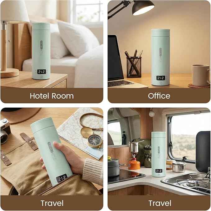 Portable Electric Kettle forTravel, Small Hot Water Kettle with NTC Temperature Control and Auto Shut-Off, 316 Stainless Steel, Green 120V & 15oz