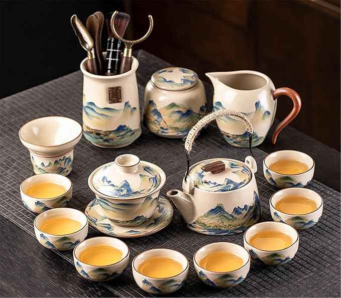 Ru Kiln Gongfu Tea Set, Compact Gaiwan for Office Use-suit13