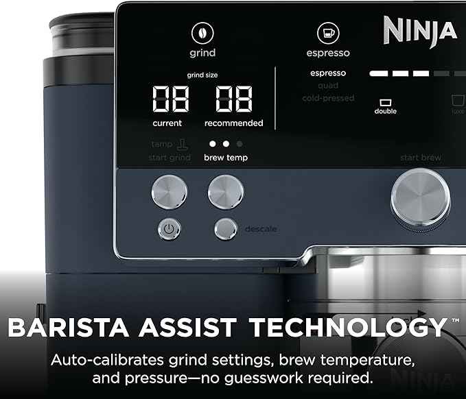 Ninja Luxe Café Premier Series, Espresso Machine, Drip Coffee Maker & Rapid Cold Brew, Integrated Grinder, Assisted Tamper, Hands-Free Frother, for Cappuccinos & Lattes, Cyberspace, ES601CY