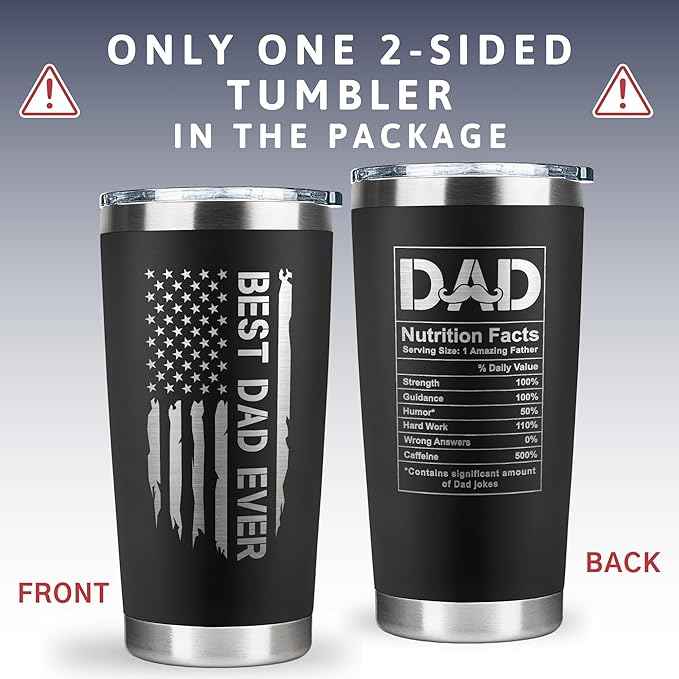 Fathers Day Gift Set for Dad, Brother - Gifts for Dad from Daughter, Son - Gifts for Brother - 20 Oz Black Tumbler Bundle