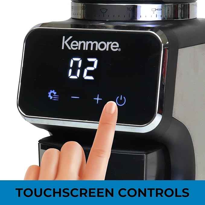 Kenmore Conical Burr Coffee Grinder - Electric Maquina de Moler Café for Espresso, French Press, Drip, Adjustable Grind Size, Bean Mill, Digital Control, Spice Grinding, Home Use