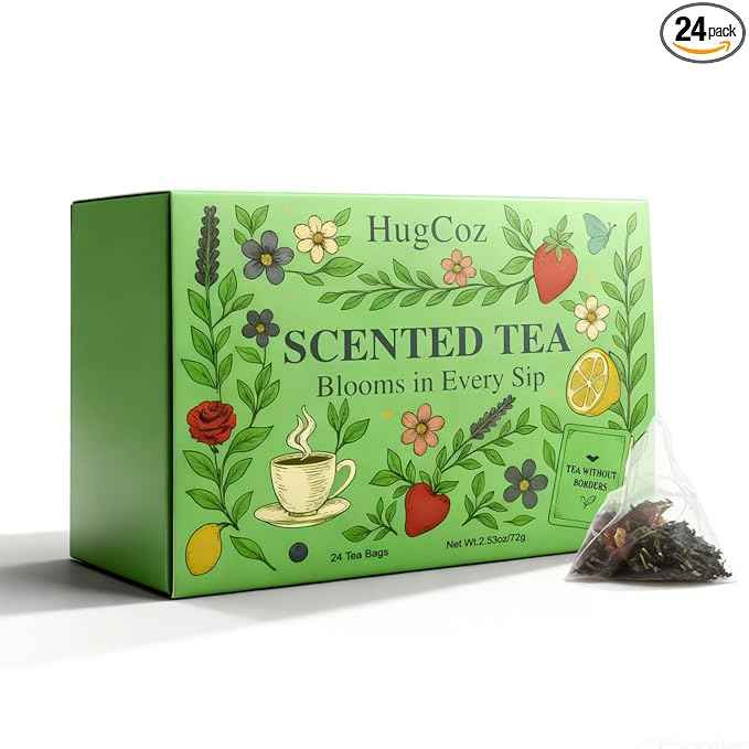 HugCoz Tea Gift Set | 24 Assorted Tea Bags | Christmas Day & Corporate Gifting Option | 12 Exotic Herbal Blends with Premium Whole Leaf in Eco-Friendly Pyramid Bags