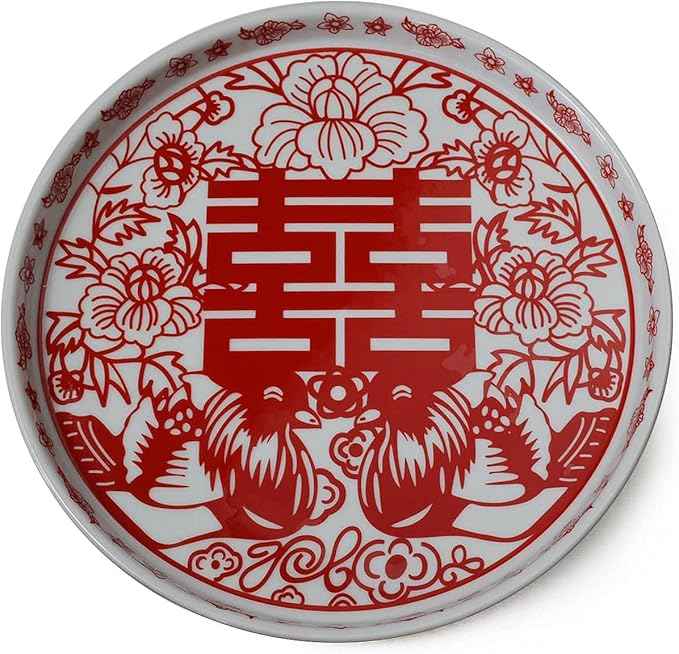 Chinese Tea Gift Set Service Porcelain Tea Pot 4 Cups tray for Adults Men Women Tea Ceremony Wedding Party Home Decor (Double Happiness（Chinese xi）)