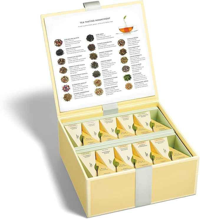 Tea Forte Organic Assorted Variety Tea Sampler, Tea Tasting Tea Chest Gift Box with 40 Handcrafted Pyramid Tea Infuser Bags, Black Tea, Herbal Tea, Oolong Tea, Green Tea, White Tea