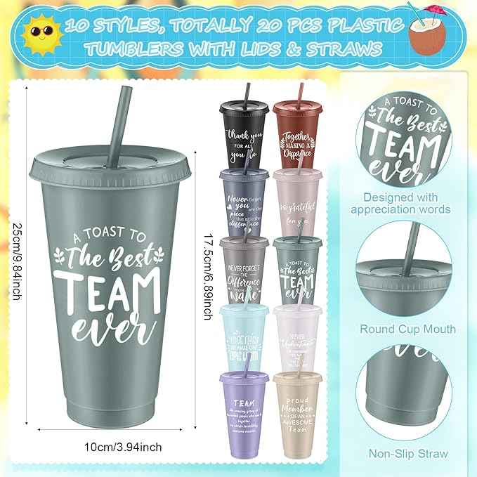 Shellwei 60 Pcs Employee Appreciation Gifts Bulk 24 oz Thank You Tumbler with Lid and Straw Mini Spiral Notebooks and Pens Appreciation Gifts for Team Employee Coworkers Teacher (Teamwork)