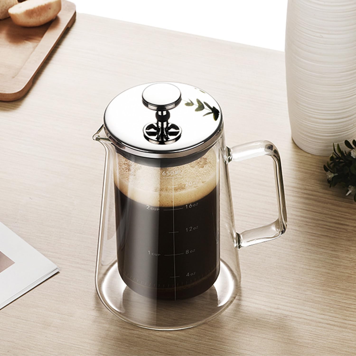 French Press Coffee Maker 22Oz - Double-Wall Insulated Borosilicate Glass - Ergonomic Handle - Coffee Gift - Tea & Coffee Press - Blissbrew