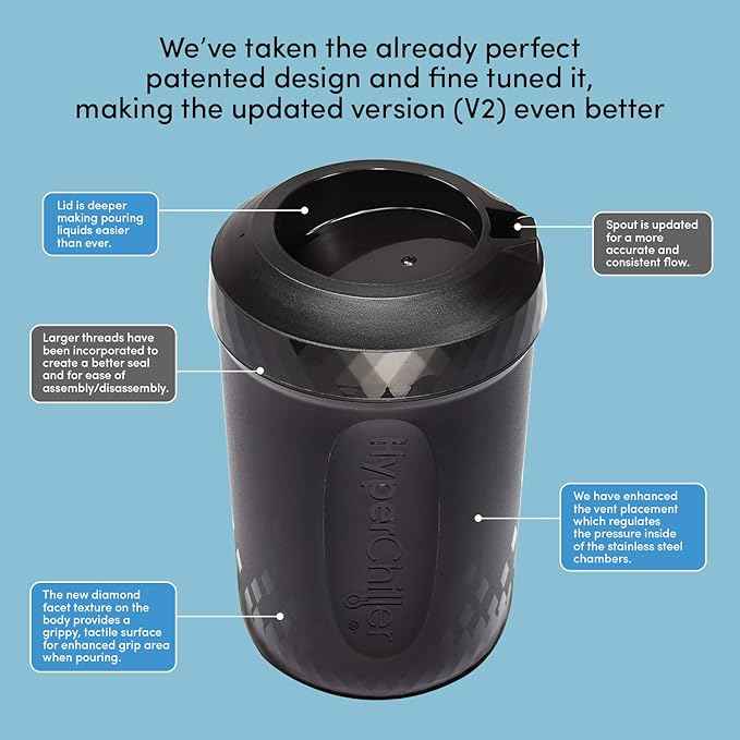 HyperChiller HC3 Patented Iced Coffee/Beverage Cooler, NEW, IMPROVED,STRONGER AND MORE DURABLE! Ready in One Minute, Reusable for Iced Tea, Wine, Spirits, Alcohol, Juice, 12.5 Oz, Black