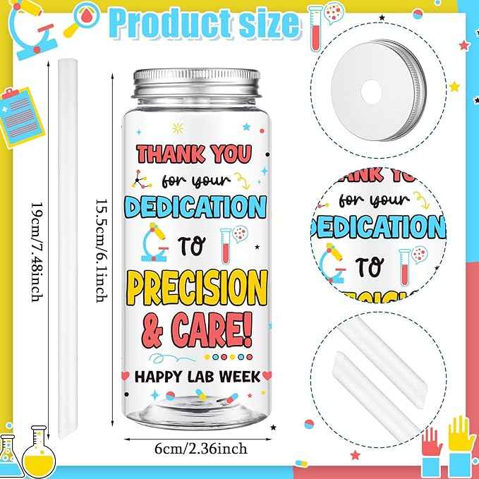 Vesici 12 Pcs Lab Week Appreciation Gift 14.2oz Thank You Tumbler with Lid and Straw Plastic Reusable Tumbler Bulk Inspirational Gifts Cold Drinking Cup for Science Birthday Laboratory Coworker Stuff