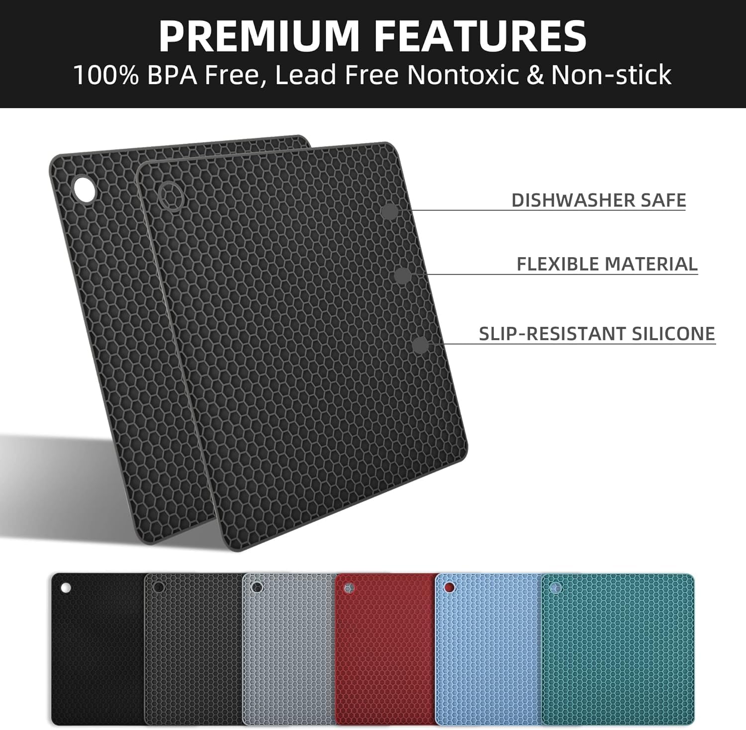 Silicone Trivets Mats, Silicone Hot Pads for Pot Holder, Square Trivets for Hot Dishes, Pots and Pans, Multi Purpose Hot Pads for Kitchen Counter, Non Slip Heat Resistant Mats Set 4 Melort Red