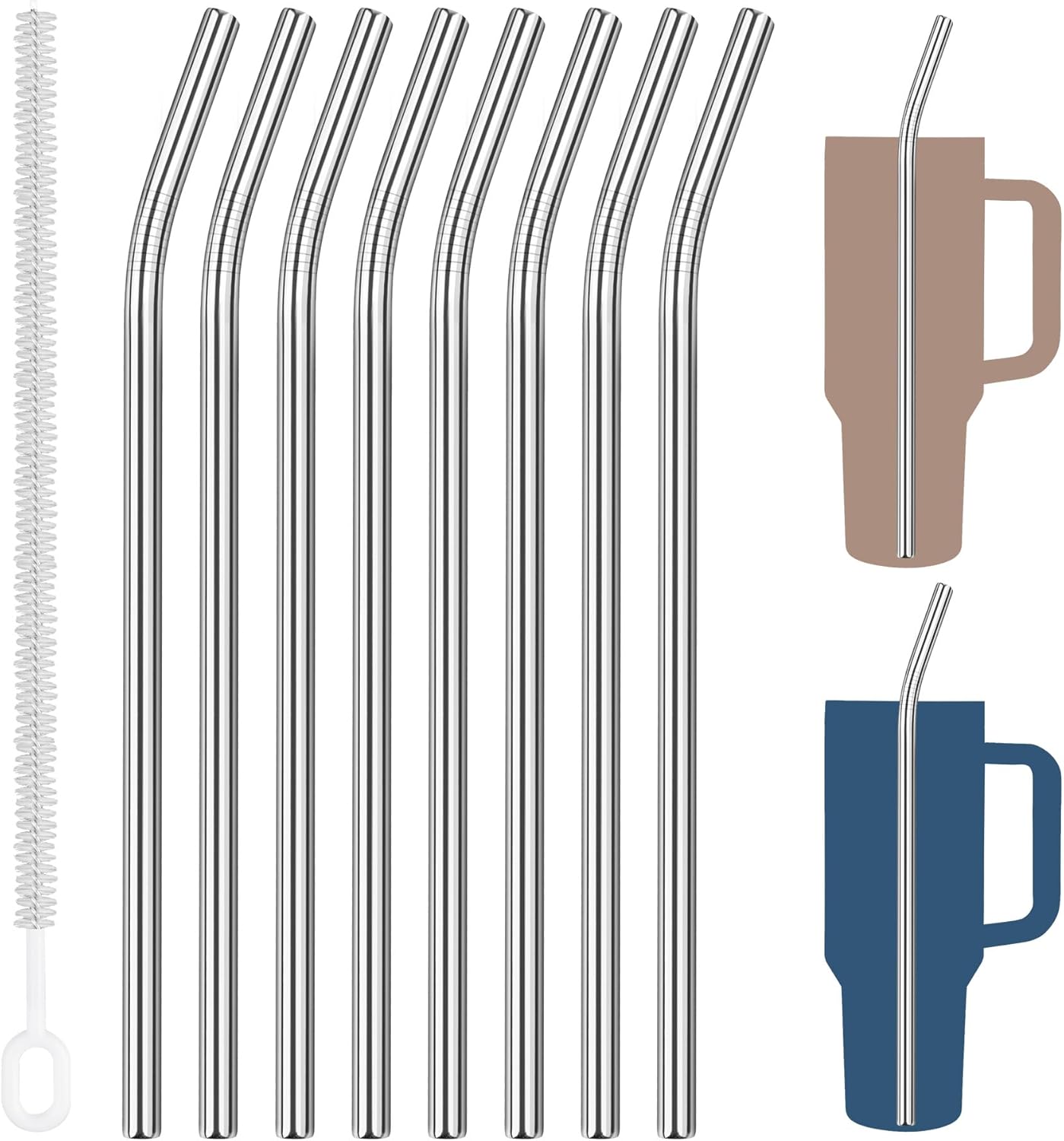 Tomorotec 8-Pack Bent Stainless Steel Straws for 40oz Stanley Tumblers, 12