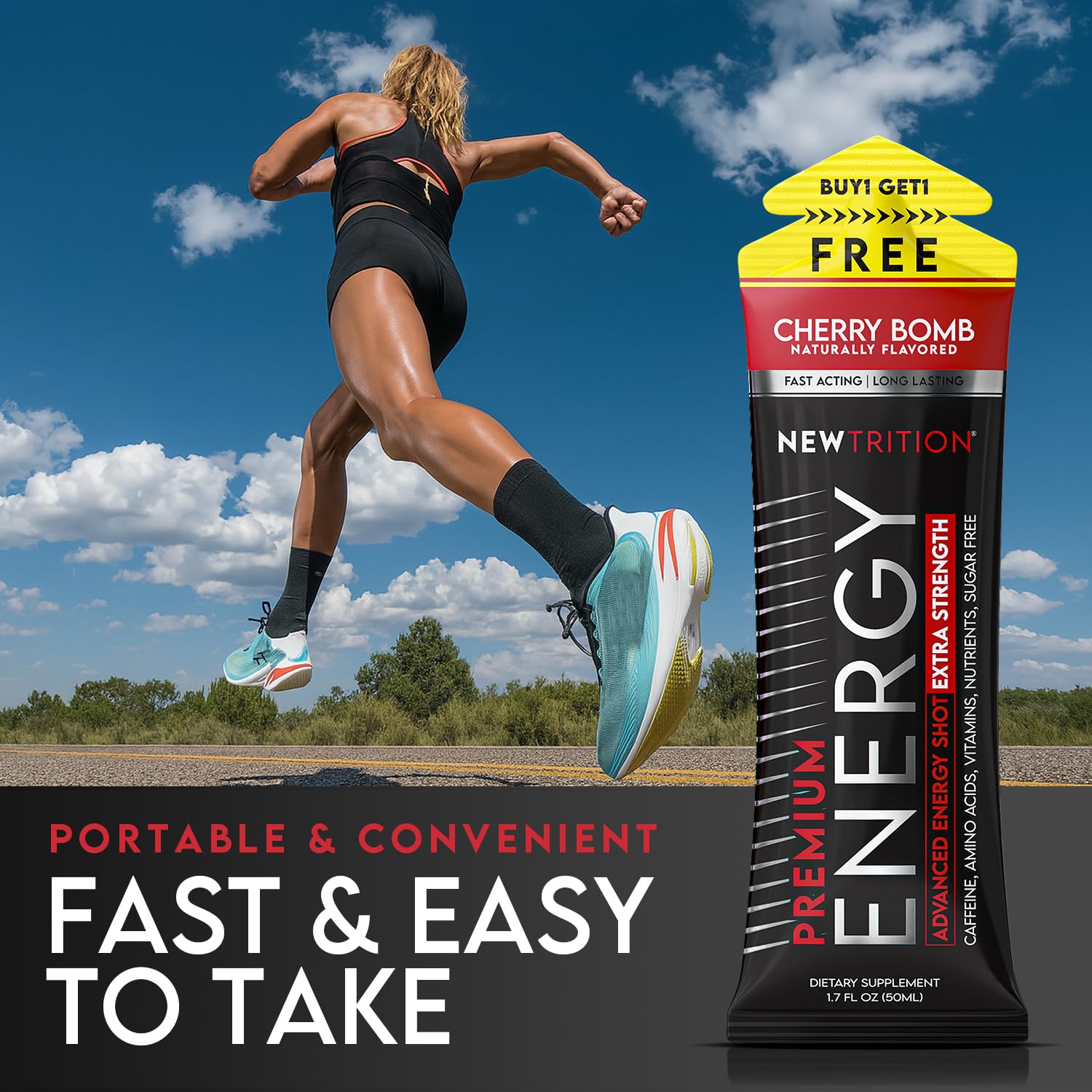 NewTrition® Extra Strength Energy Shots, 250mg Caffeine Energy Shots with Vitamin B & Amino Acids, Sugar-Free Vitamin Energy Shot, 1.7 fl oz (Pack of 6, Cherry Bomb)