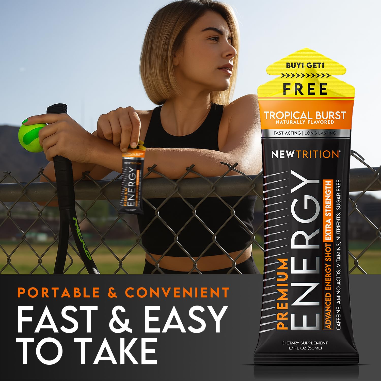 NewTrition® Extra Strength Energy Shots, 250mg Caffeine Energy Shots with Vitamin B & Amino Acids, Sugar-Free Vitamin Energy Shot, 1.7 fl oz (Pack of 6, Tropical Burst)