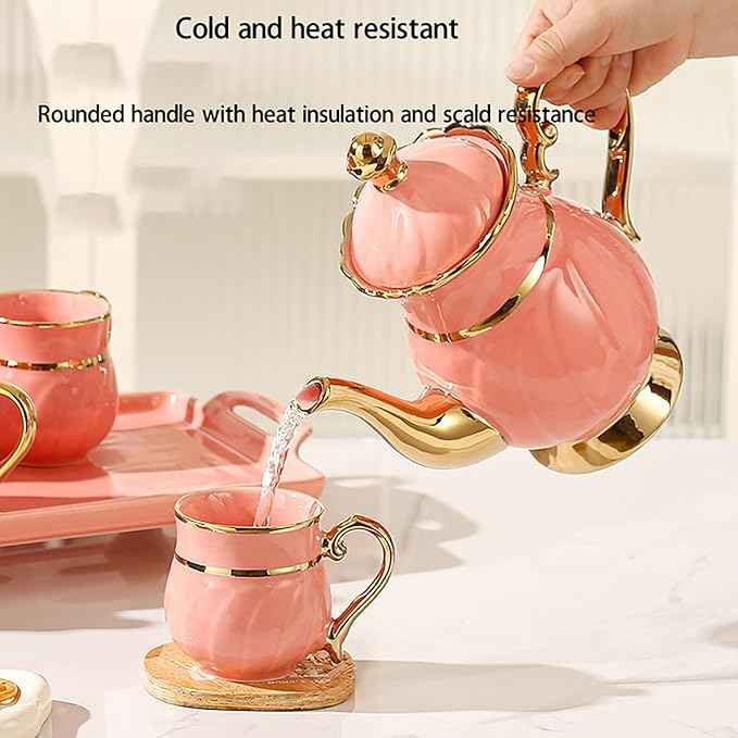 Adult Tea Set, Luxury English Teacup Set, Exquisite Ladies Tea Set (6 Cups + 1 Pot + 1 Tray) With Gift Box Packaging (pink)
