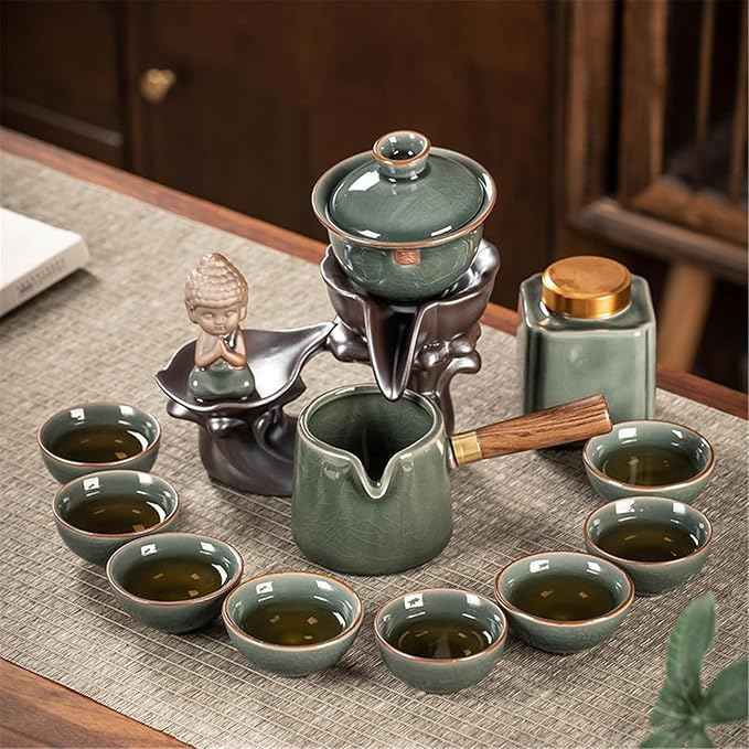 Ceramic Ge Kiln Automatic Tea Set, Easy Brewing Teapot and Cups-suit5