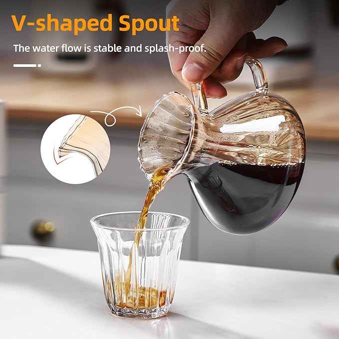 Bincoo Pour Over Coffee Maker Set,650ML Borosilicate Glass Carafe with Coffee Driper&50pcs Paper Filter,Glass Coffee Maker for Home Café Restaurant(Champagne)
