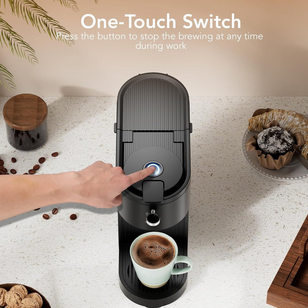 Compact single cup brewer for kitchen or office