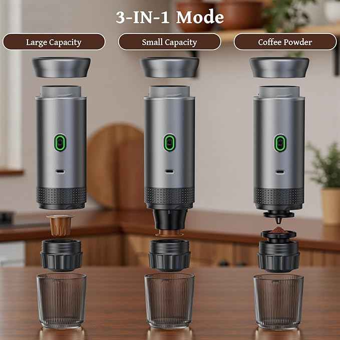 Portable Espresso Machine for Travel, Travel Coffee Maker 20-Bar Extraction, 150 ML，Coffee Maker Self-Heating with USB-C, Compatible with Ground Coffee & NS Capsule for Hiking and Camping (Green)