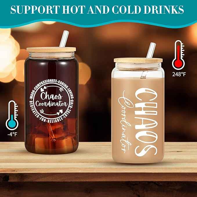 12 Set Employee Appreciation Gifts Bulk, Personalized Chaos Coordinator Gifts for Christmas Staff Coworker 16 oz Can Shaped Beer Glass Cups, Gift Box and Card for Team, Women, Men, New Year
