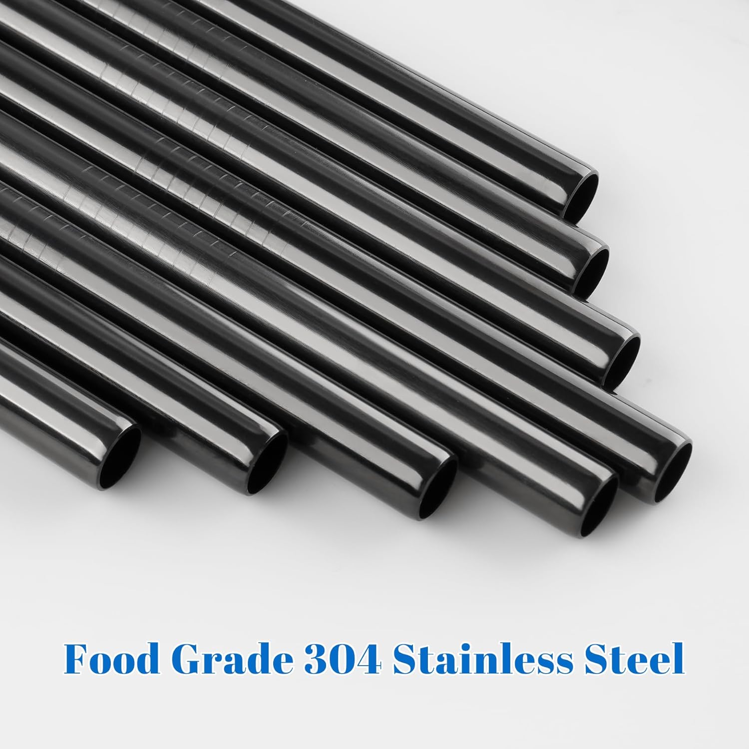 Tomorotec 8-Pack Stainless Steel Straws for Stanley Tumbler 40oz, 12" Metal Straws for Stanley Cup with Brush, Reusable Drinking Straws for Smoothies, Milkshakes, Dishwasher Safe and BPA-Free (Black)