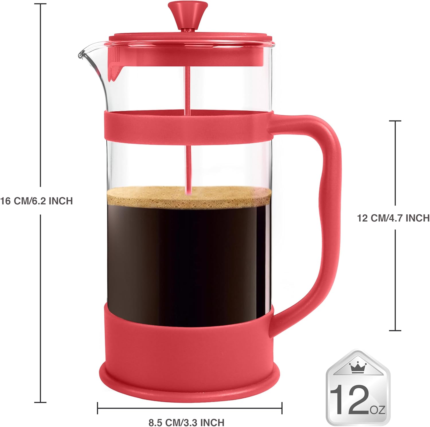 Utopia Kitchen 12 Ounce 0.35 Liter French Press Coffee Maker, Tea Maker, Travel Coffee Presses, Heat Resistant Thickened Borosilicate Coffee Pot for Camping Travel Gifts, Red Pack of 1 - Blissbrew