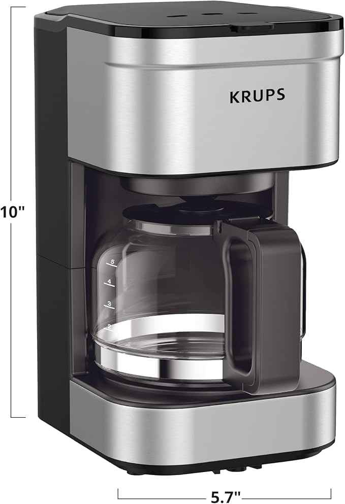 KRUPS Simply Brew Compact 5 Cup Coffee Maker: Stainless Steel Design, Pause & Brew, Keep Warm, Reusable Filter, Drip-Free Carafe (Pack of 4)