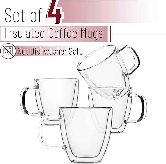 BTaT- Double Walled Espresso Cups, 5 oz, Set of 4, Clear Coffee Mugs, Double Wall Insulated Espresso Cups, Small Coffee Mugs for Tea, Lattes, Macchiatos, Hot & Cold Beverages, Microwave Safe