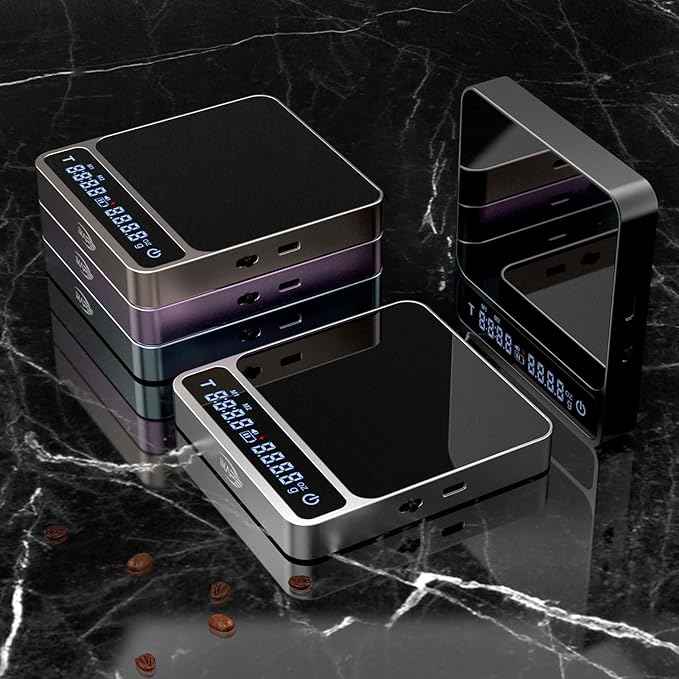 IKAPE Digital Coffee Scale, Premium Aluminium Espresso Scales with Timer, 2kg/0.1g High Precision Rechargeable Drip Espresso Scale with Tare Function, LED Display(Black)