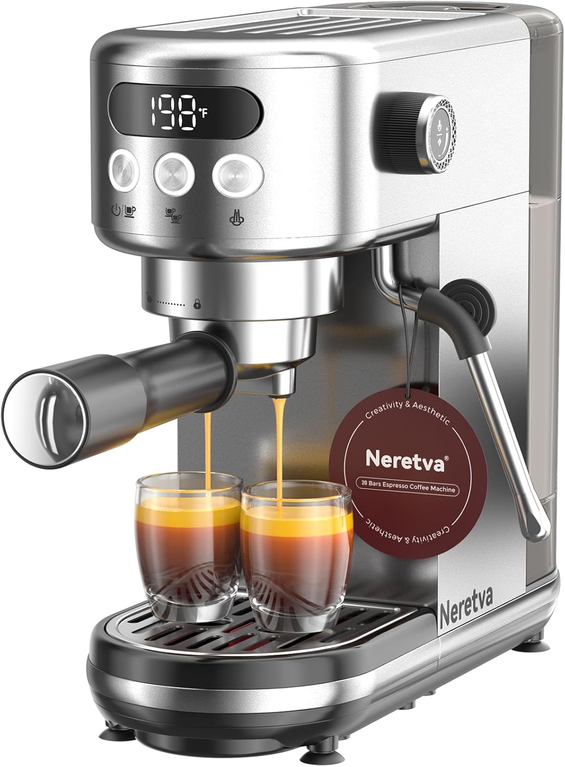 Neretva Espresso Machine 20 Bar, Super Compact Espresso Maker Stainless Steel Professional Coffee Machine Espresso with Power Steam & LED Display for Home Barista Latte and Cappuccino Maker - Blissbrew
