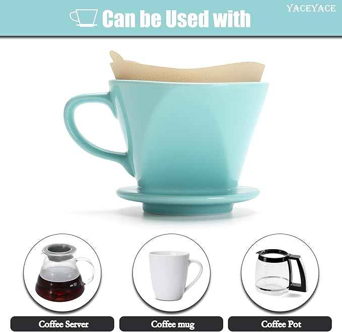 Ceramic Pour Over, Ceramic Coffee Dripper with 3 Holes, Medium Aqua Pour Over Coffee for Café, Dining, shop, Home, Office