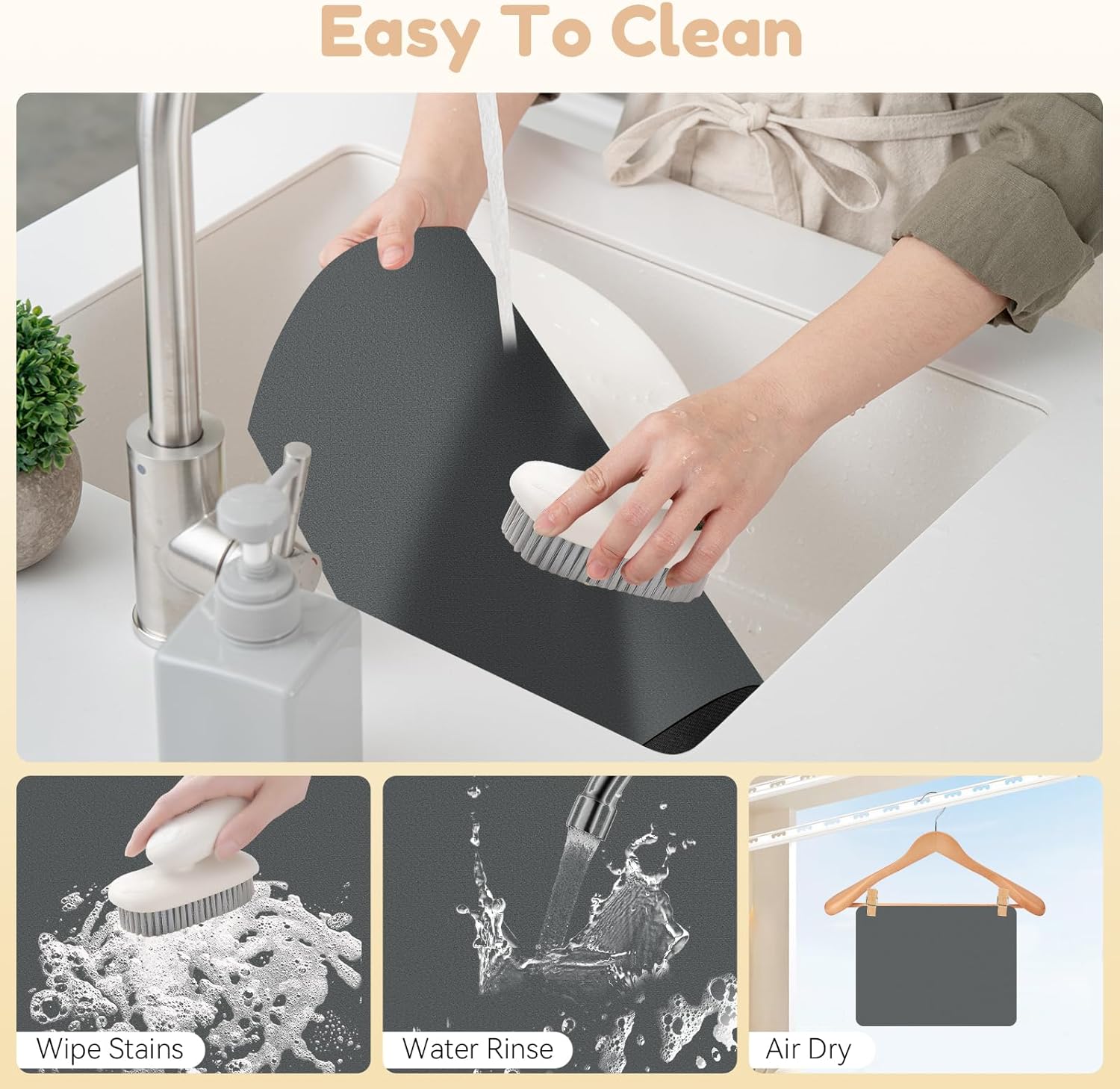 Coffee Mat Hide Stain Rubber, Coffee Bar Accessories Fit Under Espresso Machine CoffeeMaker Coffeepot, Backed Absorbent Dish Drying Mat for Kitchen Counter(Dark Gray, 40cm×50cm)