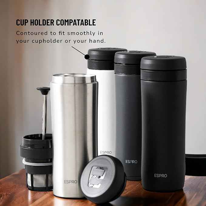 ESPRO P1 12 Ounces French Press Coffee Maker for Travel, Double-Walled Stainless Steel Vacuum Insulated, Matte Meteorite Black
